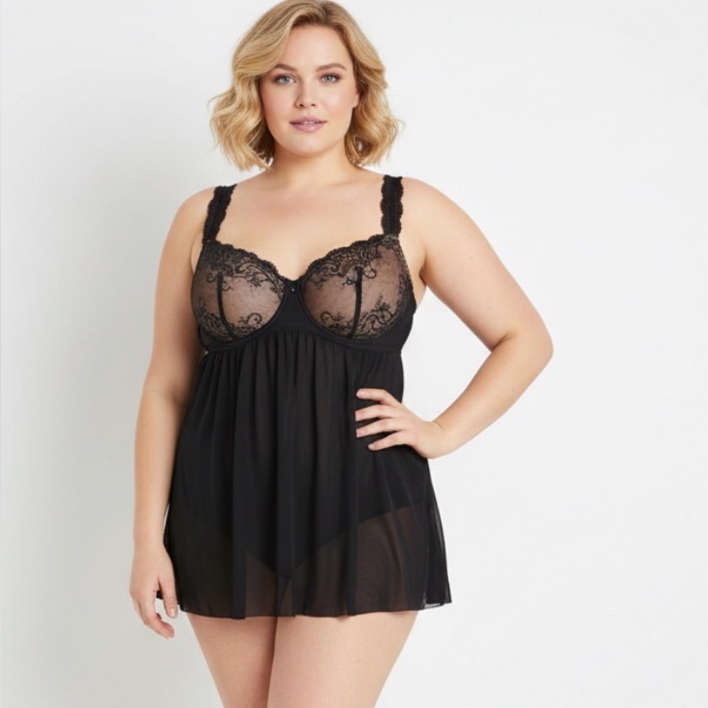 Adore Me Teddy Womens Size 42D Black‎ Lacy Lingerie Intimates Sheer Lace Sexy
